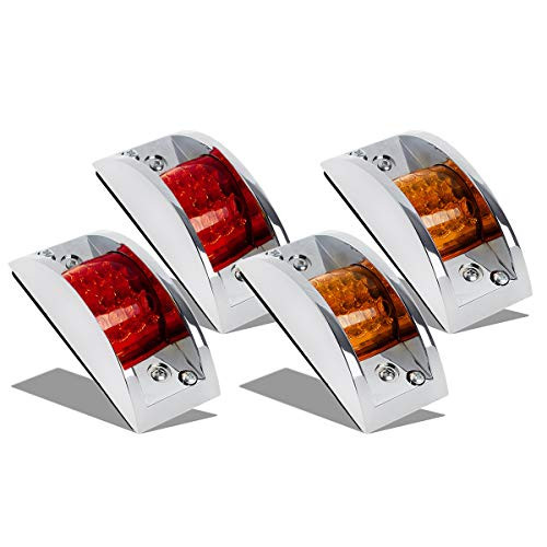 Partsam 4Pcs Rectangle Chrome Armored Trailer Truck Led Side Marker and Clearance Lights 12LED Chrome Plastic Housing -2Amber  plus 2 Red-