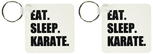3dRose Eat Sleep Karate, Martial Art Enthusiast Gift, Black Text Typography Key Chains, Set of 2 (kc_180415_1)