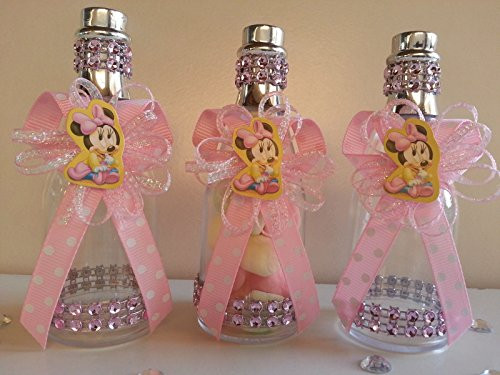 12 Pink Minnie Mouse Fillable Champagne Bottles Baby Shower Favors Girl Birthday