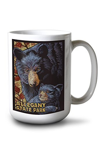 Lantern Press Allegany State Park New York Black Bear Mosaic -15oz White Ceramic Mug-