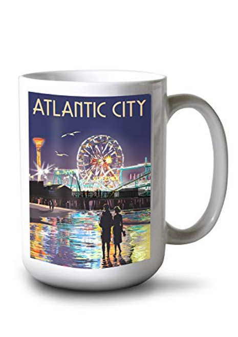 Lantern Press Atlantic City New Jersey Steel Pier at Night -15oz White Ceramic Mug- Lantern Press Atlantic City New Jersey Steel Pier at Night -15oz White Ceramic Mug-