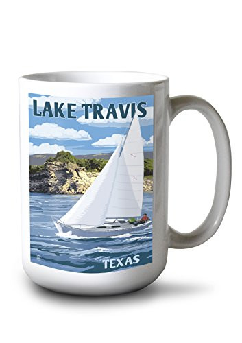 Lantern Press Austin Texas Lake Travis Sailing Scene -15oz White Ceramic Mug-