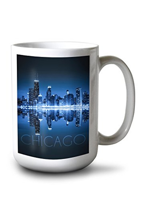 Lantern Press Chicago Illinois Skyline at Night -15oz White Ceramic Mug- Lantern Press Chicago Illinois Skyline at Night -15oz White Ceramic Mug-