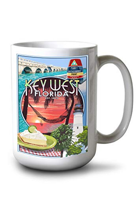 Lantern Press Key West Florida Montage 41724 -15oz White Ceramic Mug- Lantern Press Key West Florida Montage 41724 -15oz White Ceramic Mug-