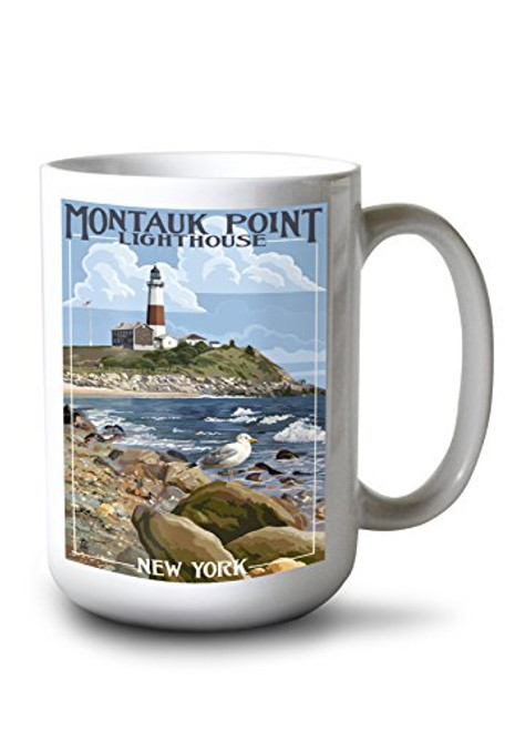 Lantern Press Montauk Point Lighthouse New York 33897 -15oz White Ceramic Mug- Lantern Press Montauk Point Lighthouse New York 33897 -15oz White Ceramic Mug-