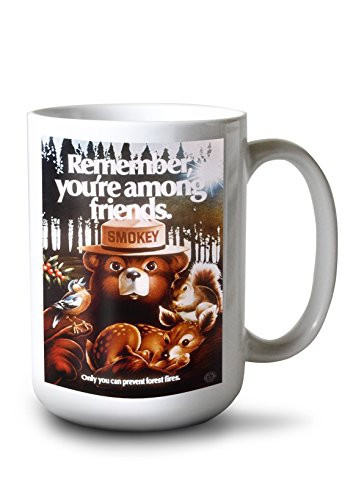 Lantern Press Smokey Bear Remember You're Among Friends Vintage Poster 79817 -15oz White Ceramic Mug-