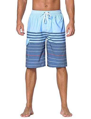 Nonwe Men's Surfing Shorts Striped Summer Holiday Surf Quick Dry Swimming Trunk Blue 32