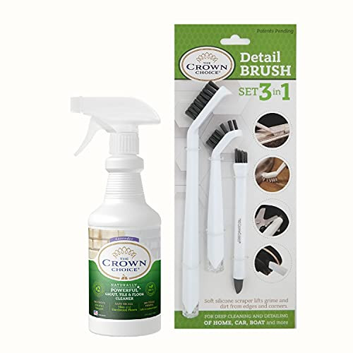 Natural Tile Grout Cleaner and Whitener 24oz and Detailing Brush Set  Restore DIrty Tiles and Grout Lines  Safe For All Grout and Tile Floors  Lavender Essential Oil Scent  Made in USA