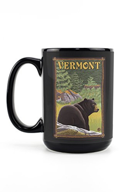 Lantern Press Vermont Black Bear in Forest -15oz Black Ceramic Mug Dishwasher and Microwave Safe- Lantern Press Vermont Black Bear in Forest -15oz Black Ceramic Mug Dishwasher and Microwave Safe-