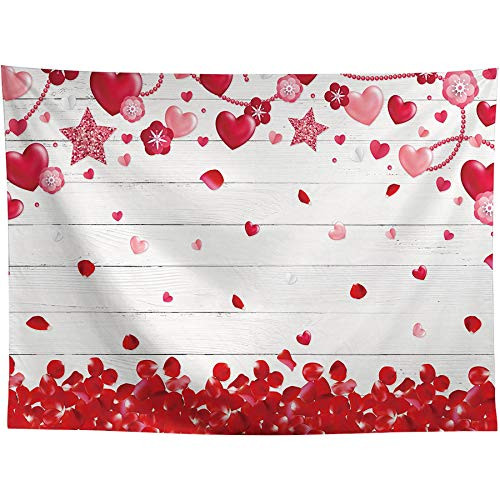 Allenjoy 8x6ft Rustic White Wood Photography Backdrop Supplies for Bday Valentine's Mother's Day Party Decorations Red Roses Flowers Love Heart Background Studio Pictures Shoot Props Favors Banner