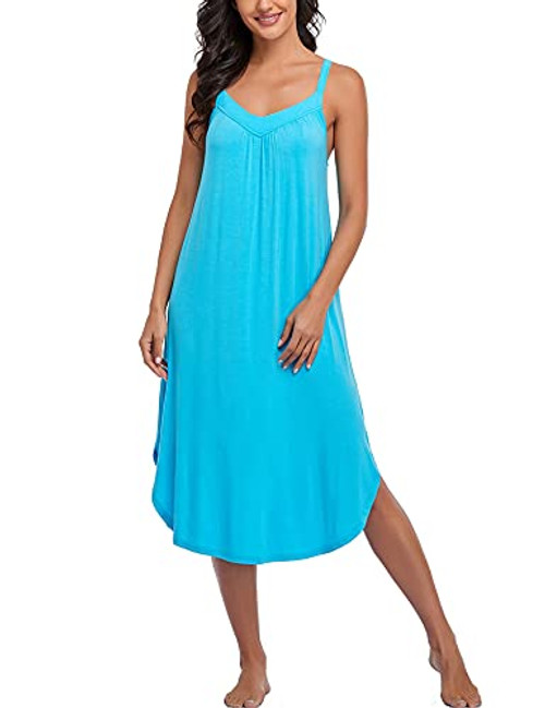 Joyystar Womens Long Nightgown Full Slips Night Dress Sleeveless Sleepwear V Neck Sexy Loose Sleepshirt Chemise Dress Deep Sky Blue