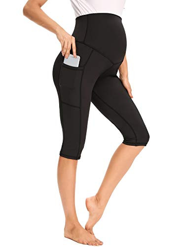 BBHoping Women's Maternity Leggings Over The Belly Pregnancy Yoga Pants Capri Workout Leggings with Pockets Black