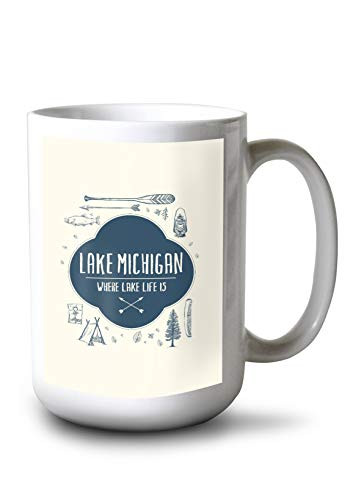 Lantern Press Mackinac Island Michigan Where Lake Life is Contour 106689 -15oz White Ceramic Mug-