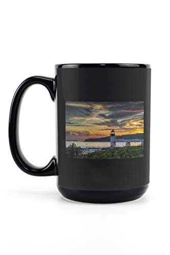 Lantern Press Port Clyde Maine - Sunset Sky Over Marshall Point Lighthouse 9018763 -15oz Black Ceramic Mug - Dishwasher and Microwave Safe-