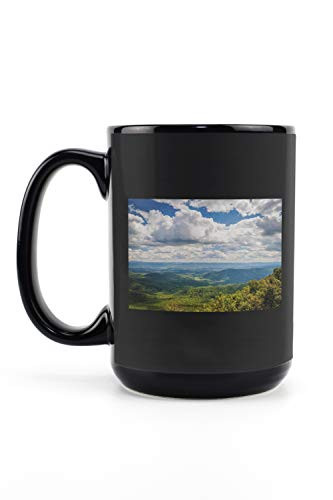 Lantern Press West Virginia - View of The Shenandoah Valley and Appalachian Mountains 9028396 -15oz Black Ceramic Mug - Dishwasher and Microwave Safe-