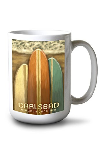 Lantern Press Carlsbad California Surfboards Oil Painting -15oz White Ceramic Mug-