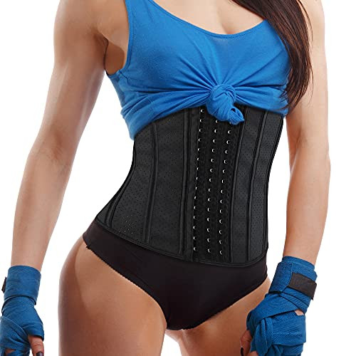 Waist Trainer for Women ABZON Latex Cincher Bustier Corset Waist Trimmer Belt Hourglass Body Shaper Girdle for Plus Size. Black