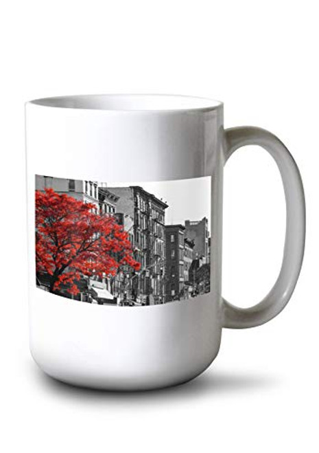 Lantern Press Red Tree in New York City Black and White Photography A-90888 -15oz White Ceramic Mug- Lantern Press Red Tree in New York City Black and White Photography A-90888 -15oz White Ceramic Mug-