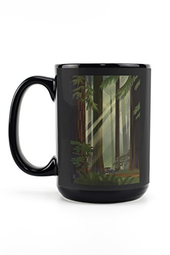 Lantern Press Redwood Forest Geometric Lithograph -15oz Black Ceramic Mug Dishwasher and Microwave Safe-