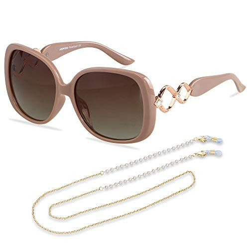 ANDWOOD Oversized Sunglasses for Women Large Polarized Big Square Frame Trendy Vintage Beige