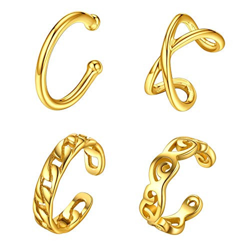 ChicSilver 4 Pcs 18K Gold Plated Ear Cuff for Women Non Piercing Helix Cartilage Ear Clip Fake Cartilage Earring