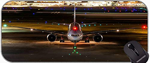 Large XXL Non-Slip Rubber Base Mousepad with Stitched Edges Airport Passenger Plane Night Mouse Pad Mat