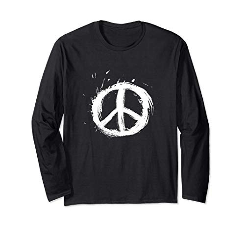 Peace Sign White Paint Splatter Design Hippie Love Peace Long Sleeve T-Shirt