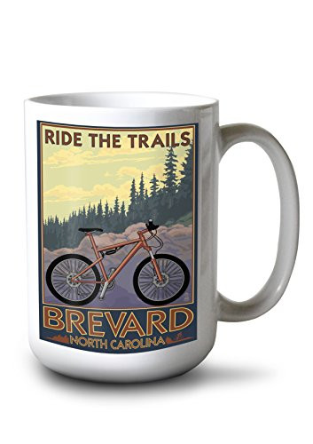 Lantern Press Brevard North Carolina Ride The Trails Bicycle -15oz White Ceramic Mug-