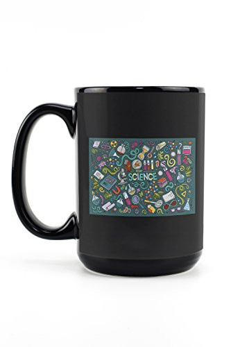 Lantern Press Science Icons Collage -15oz Black Ceramic Mug Dishwasher and Microwave Safe-
