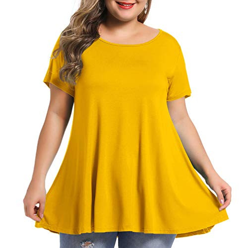 BELAROI Women's Short Sleeve Tunic Tops Plus Size Summer T Shirt for Leggings-1XYellow-