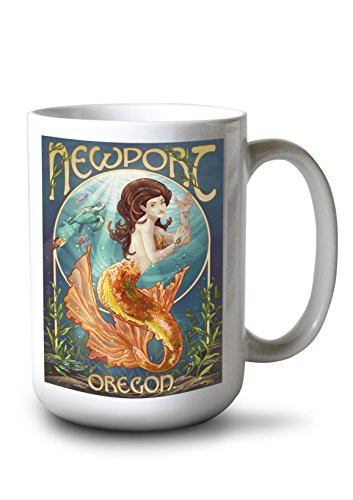 Lantern Press Newport Oregon Mermaid -15oz White Ceramic Mug-
