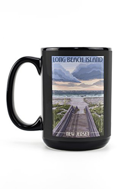 Lantern Press Long Beach Island New Jersey Beach Boardwalk Scene -15oz Black Ceramic Mug Dishwasher and Microwave Safe- Lantern Press Long Beach Island New Jersey Beach Boardwalk Scene -15oz Black Ceramic Mug Dishwasher and Microwave Safe-