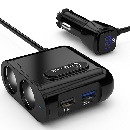 2-Socket Cigarette Lighter Adapter Power DC Outlet Splitter 80W 12V/24V Car Charger with Quick Charge 3.0 + 2.4A Smart USB