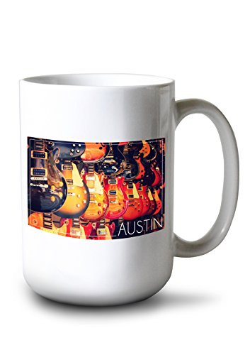 Lantern Press Austin Texas Electric Guitars on Wall -15oz White Ceramic Mug-