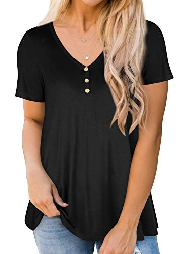 Womens Black Summer Short Sleeve Tee Shirts Plus Size Flowy Tshirt Tops 2XL