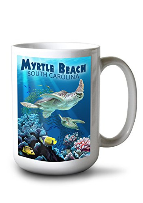 Lantern Press Myrtle Beach South Carolina Sea Turtles Swimming -15oz White Ceramic Mug-