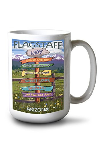 Lantern Press Flagstaff Arizona Destination Signpost -15oz White Ceramic Mug-