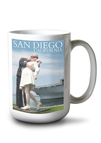 Lantern Press Sailor Sculpture at USS Midway San Diego California -15oz White Ceramic Mug-