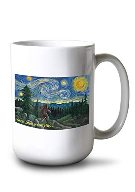Lantern Press Great Smoky Mountains Bigfoot Starry Night -15oz White Ceramic Mug- Lantern Press Great Smoky Mountains Bigfoot Starry Night -15oz White Ceramic Mug-