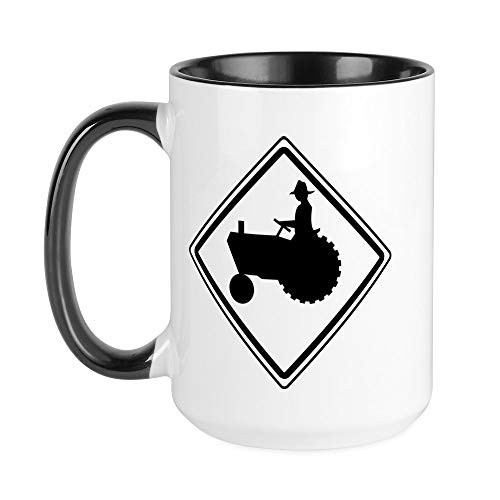 CafePress Tractor Crossing Ahead Large Mug Coffee Mug Large 15 oz. White Coffee Cup