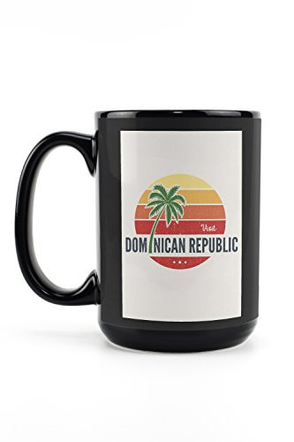 Lantern Press Dominican Republic Sun Vector -15oz Black Ceramic Mug Dishwasher and Microwave Safe-