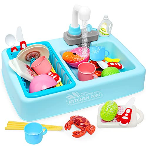 HOMILY Play Sink for Kids Toy Kitchen Sink with Running Water
