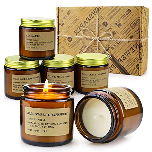 6 Pack Candles for Home Scented Aromatherapy Candle Gift Set for Women Soy Wax Long Lasting Amber Jar Gift for Birthday Mother's Thanksgiving Day Present
