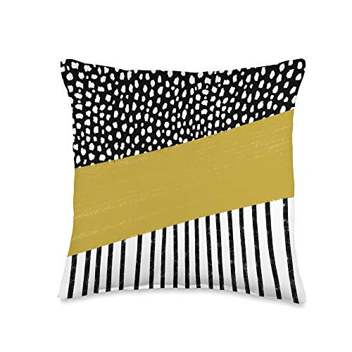 Design Minds Boutique Polka Dots and Stripes Pattern -black-white-mustard yellow- Throw Pillow 16x16 Multicolor