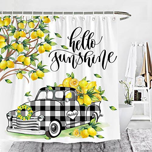 Wencal Hello Sunshine Buffalo Check Plaid Lemon Truck Shower Curtain Farmhouse Bathroom Decor with Hooks 72 x 72 Inches Wencal Hello Sunshine Buffalo Check Plaid Lemon Truck Shower Curtain Farmhouse Bathroom Decor with Hooks 72 x 72 Inches