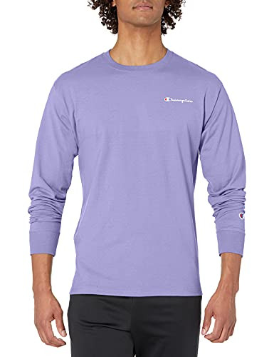 Champion Men's Classic Long Sleeve Tee Left Chest Script Iris Purple Large