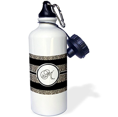 3dRose Elegant Black White Ocelot Animal Print Monogram Letter M-Sports Water Bottle 21oz  Multicolored