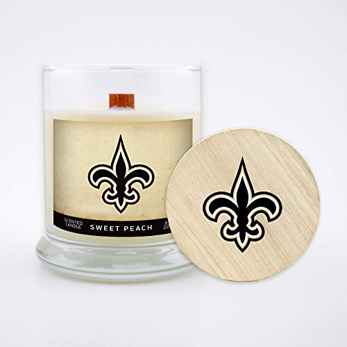 Worthy Promo NFL Scented Candle 8 Oz Soy Wax Wood Wick and Lid New Orleans Saints -Peach- Worthy Promo NFL Scented Candle 8 Oz Soy Wax Wood Wick and Lid New Orleans Saints -Peach-