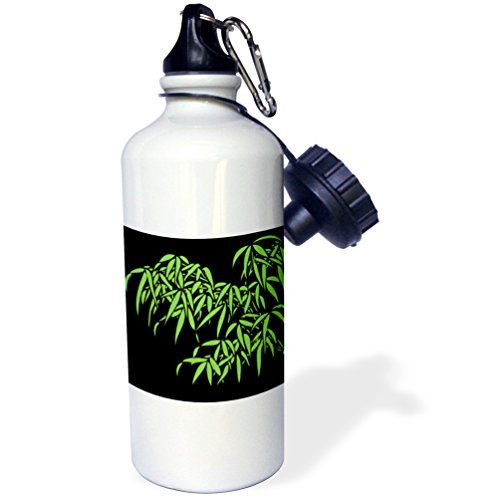 3dRose "Bamboo on Black" Sports Water Bottle 21 oz White