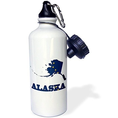 3dRose "Alaska state flag in the outline map and letters of Alaska" Sports Water Bottle 21 oz White
